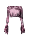 Cropped Flare Cuffs Mesh Blouse- Outfit