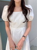 Women Elegant Fashion Puff-Sleeve Midi Dresses Lady One Piece Vintage Female Party Clothes