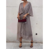 New Women's Solid Color With Long Skirt Bat Sleeve Irregular Dress