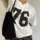 Zingj Style Digital Print Oversize Short-Sleeved T-Shirt Women's V Collar Loose And