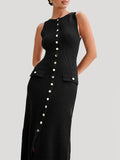 Knit Buttoned Midi Dress-Outfit