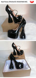 Onlymaker Women Pumps Platform Black Patent Leather Spike High Heels Slip-On Buckle Big Size Fashion Elegant Mary Jane