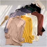 Zingj Version Of The New Autumn And Winter High Elastic Soft Waxy Bottom Shirt Women's Half Turtleneck Sweater Roll Edge Cover With A Thin