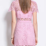 Luxury Gold High-End Feeling Short-Sleeved Dress Women's Summer Hollow Hook Flower Embroidery Suit Collar Temperament Cum