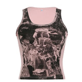 Zingj Street Style Graffiti Print Sleeveless Round Collar Slim Vest Women's 2024 Summer New