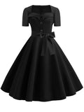 Women Summer Dress Elegant Retro Vintage 50s 60s Robe Rockabilly Swing Pinup Dresses Casual Red Party