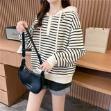 Zingj Autumn Winter Lazy Wind Loose And Thin Fashion Versatile Striped Round Collar Hoodie Female Casual Hooded