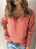 Blend Fashion Women's Wear Pure Color Knitted V-neck Loose Long Sleeve