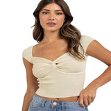 Zingj Base Kink Knit Short Sleeve Short Tight Crop Sexy Elastic Minority Women-Outfit