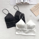 Satin Crop Tops Women Wireless Bralette Crochet Top Female Spaghetti Strap T-shirt Cropped With Chest Padded