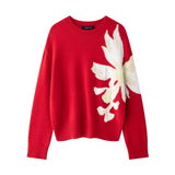 2025 Golden Saddled Flower Collidered T-Wedley Sweater Women's