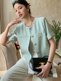 Summer Small Fragrance Short Sleeve Jacket Women's Korean Fashion Casual Single-Breasted Cardigan Outerwear Chaqueta