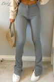 Casual Skinny Solid Autumn Flare Pants Women Sweatpants Harajuku Korean Split Stretch High Waist Pants Basic