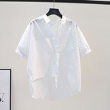 Simple Summer Thin Short-Sleeved Shirt Women 2025 New Fashion Loose Long Pocket Cardigan