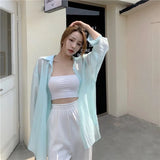 Women Blouses Solid Wear Early Spring Thin Pure Shirt Split Back Loose Sunscreen Long-sleeved Shirt Polo Collar Female