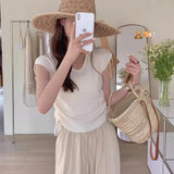 Silk V-Collar Vest Women Draw Rope Waist Design Sense Minority Summer 2024 New Chic Sweater