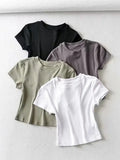 Women O-neck Short-sleeve T-shirt Slim Elastic Skinny Summer Sexy Crop