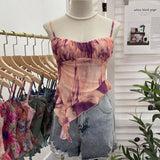 Shoot 辣tie Bra Irregular Sling Sling Vest Slimming Print Mesh Sleeveless Top