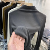 Velvet Half-High Collar Bottomed Blouse In Autumn And Winter With A Tight Middle Collar White T-Shirt And Velvet Polished