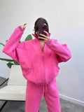 Women's Plus Velvet Set Fashion Simple Long-Sleeved Sweater Pure Color Sports Suit