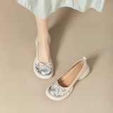 Zingj Comfortable French Retro Pearl Bowknot Bean Bean Shoes Female Thick Heel Thick Platform 2024 Spring And Autumn New Single