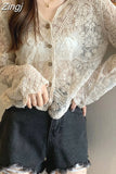 Women Lace Summer Sun-proof Simple Sexy Female Clothing Sheer Tops Preppy V-Neck Casual Trendy Harajuku Basic Korean