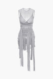 sheer mesh mini dress with bow