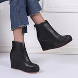 And Winter Slope And Thick Bottom High Heel Tip Fashion Rubber Boots Black
