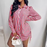 Zingj Hot Style Autumn Fashion Sexy On Both Sides Of The Rope Shirt Dress