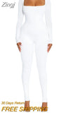 Women Yoga Jumpsuits Square Neck Long Sleeve Ribbed Jumpsuits High Waist Bodycon Sport Workout Long