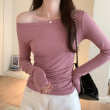 Color Long-Sleeved T-Shirt Women's Autumn New Design Sense Minority Shoulder Blouse Slim And Thin Bottomed