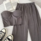 Zingj Slim Show Thin Wipe Chest Vest Top High Waist Show Thin Wide Leg Pants Casual Pants Two Pieces Of Female Summer