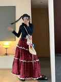 Red Plaid Ruffle Maxi Skirt- Outfit