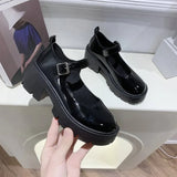 Zingj Leather Shoes New Spring 2023 British College Style Bright Leather High-Heeled Single Shoes Round Head Thick Soles Mary Jane