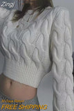 Autumn Winter Vintage Solid Twist Cropped Sweater Sexy Round Collar Long Sleeve Short Jumper Y2K Cool girl