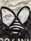 Fairy Cropped Letter Printing V Neck T Shirts + Stripe Grunge Tank Top Women 2024 Summer Y2k Two Pieces Set