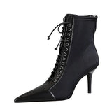 Zingj Korean Version Fashion Sexy Skinny Female Boots, High Heels, Shallow Pointed Head Cross Straps Ankle