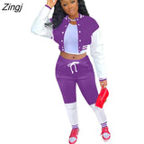 Women Sets Patchwrok Sporty Two Piece Set Women Autumn Button Jacket+Pants Matching Outfit Female Activewear