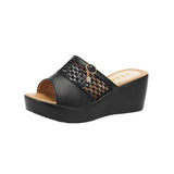 Slope Heel Sandals Women 2023 Summer Muffins Thick Soles Hollowed-Out Fish Mouth Large-Size Flip-Flops