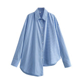 Autumn Style Stitched Striped Asymmetrical Loose Shirt