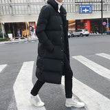 Winter Long Cotton Coat Men Handsome Long Style Over The Knee Thick Cotton-Padded Clothing Korean Version Students Trend Big Cotton-Padded Jacket-Outfit