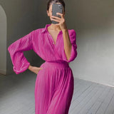 Autumn Two Piece Wide Leg Pant Suits 2022 Women Tracksuit Sets Casual Single Breasted Female Turn Down Collar Shirts