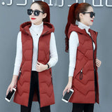 New Medium Long Down Cotton Vest Female Autumn Winter Korean Version Hooded Cotton Horse Clip Warm Vest Vest-Outfit