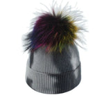 New Fashion Winter Thicken Knitted Hats Warm Real Racoon Fur Pompom Unisex Beanie Tie-dyed Cap Adults Head