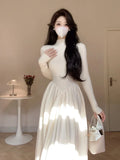 Zingj Korean Version Of The Semi-High Collar Slim And Slim, The Little Man With A Sense Of Advanced Splicing Knitted Bottomed Dress