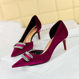 Zingj Banquet High Heels Female Shoes With Thick Suede Shallow Tip Side Hollow Ultra High Heel Water Diamond Buckle Single