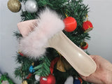 Onlymaker Peep Toe Mules Artificial Fur Slip On Gold White Thin High Sandals Big Size High Quality Summer Women Brand