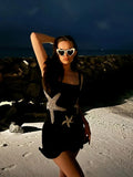 Elegant Shiny Bodycon Short Dress Women Square Neck Sleeveless Backless Holiday Dresses Female Summer Beach Party