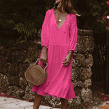 Summer New Lace V-Collar Ins Casual Loose Lace Stitched Seven-Sleeve Cake
