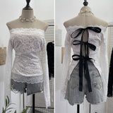 Retro Hanging Neck Tie With Bare Back Sling Skirt Folded Short Sleeveless Top Woman